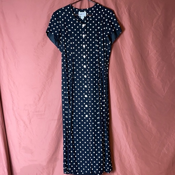 Vintage Dresses & Skirts - VINTAGE BLACK & WHITE POLKA DOT BUTTON DRESS